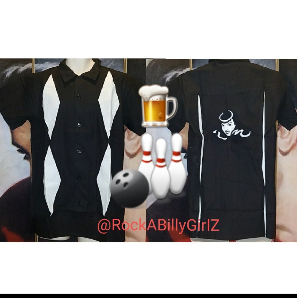 Tatyana Archie Vintage Bowling Shirt w White Panels Embroidery Bettie Page Logo